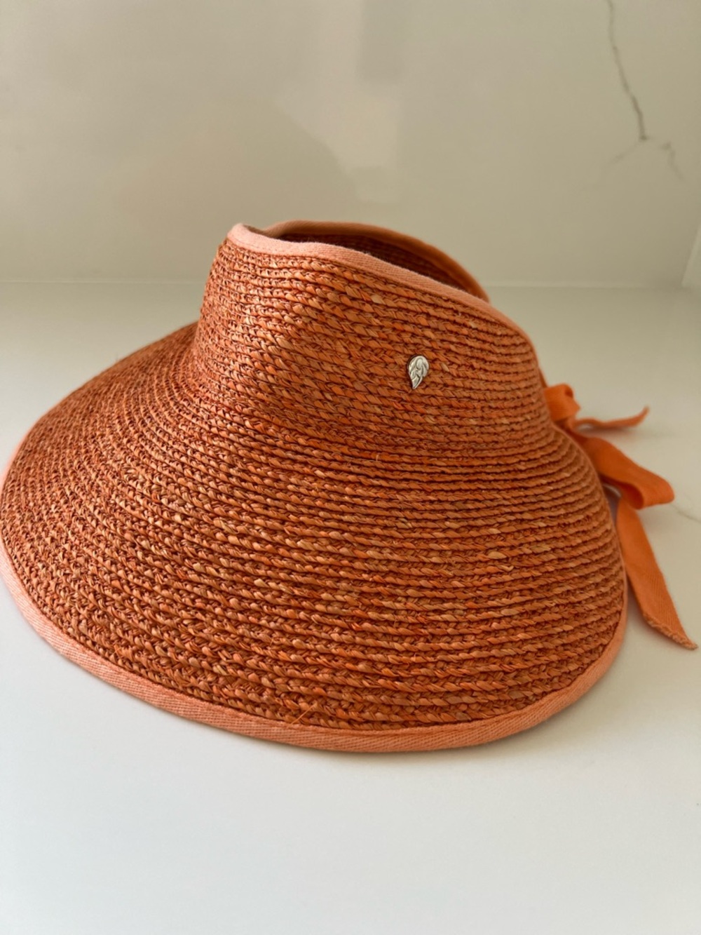 Helen Kaminski Orange Straw Visor with Tie